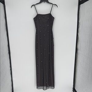 Papell Boutique Evening Corset Maxi Dress Sequin Floral Sheer Overlay Sz 4